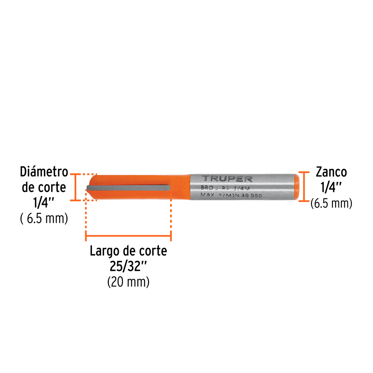 Broca para router recta 2 filos 1/4" mediana Truper