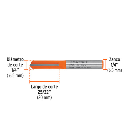 Broca para router recta 2 filos 1/4" mediana Truper