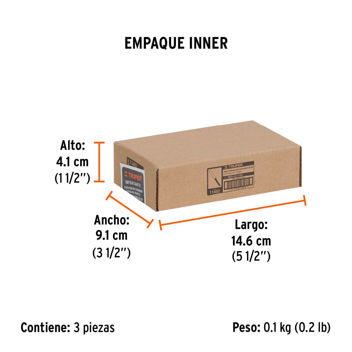Broca para router recta 2 filos 1/4" mediana Truper