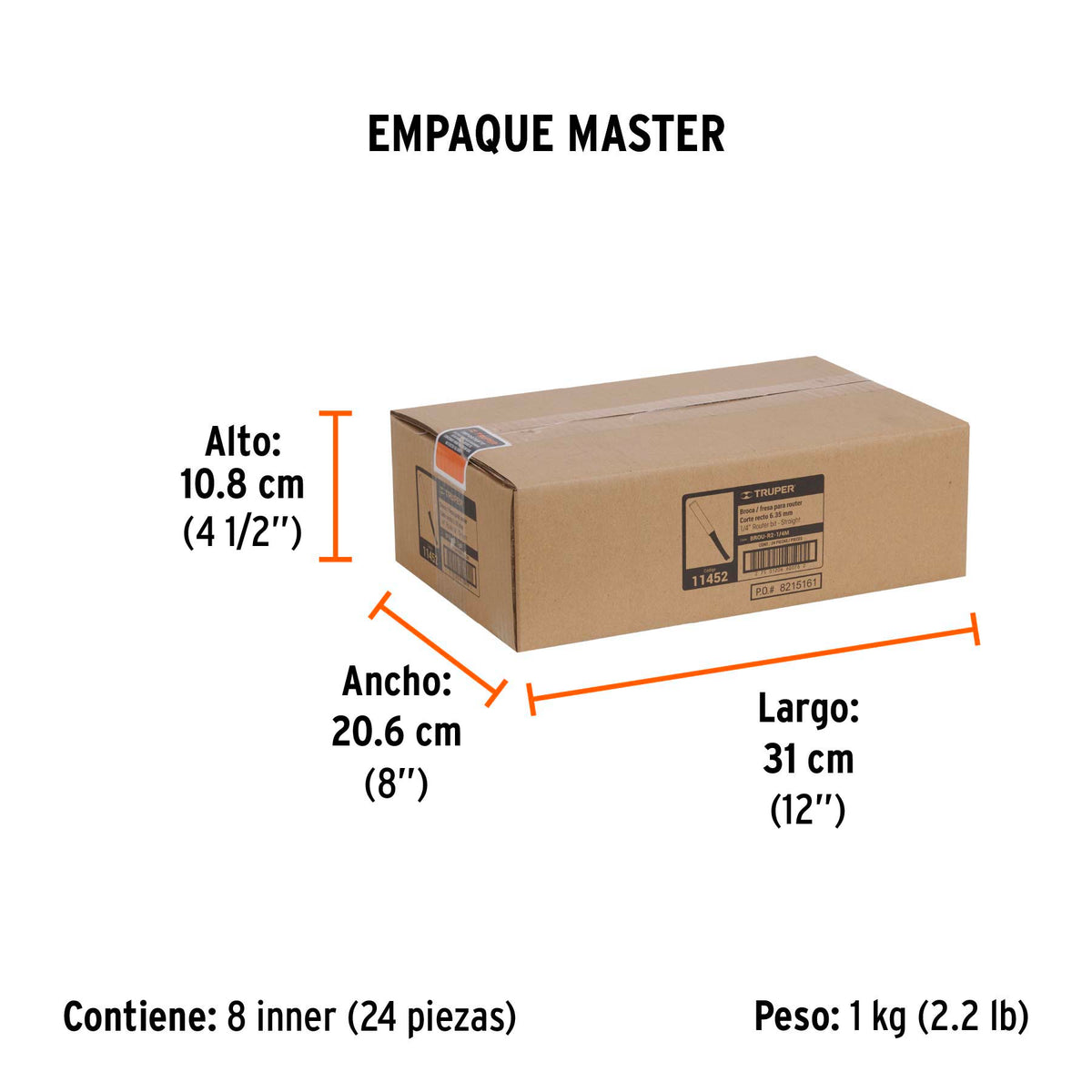 Broca para router recta 2 filos 1/4" mediana Truper