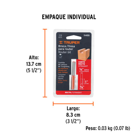 Broca para router recta 2 filos Truper 3/8"
