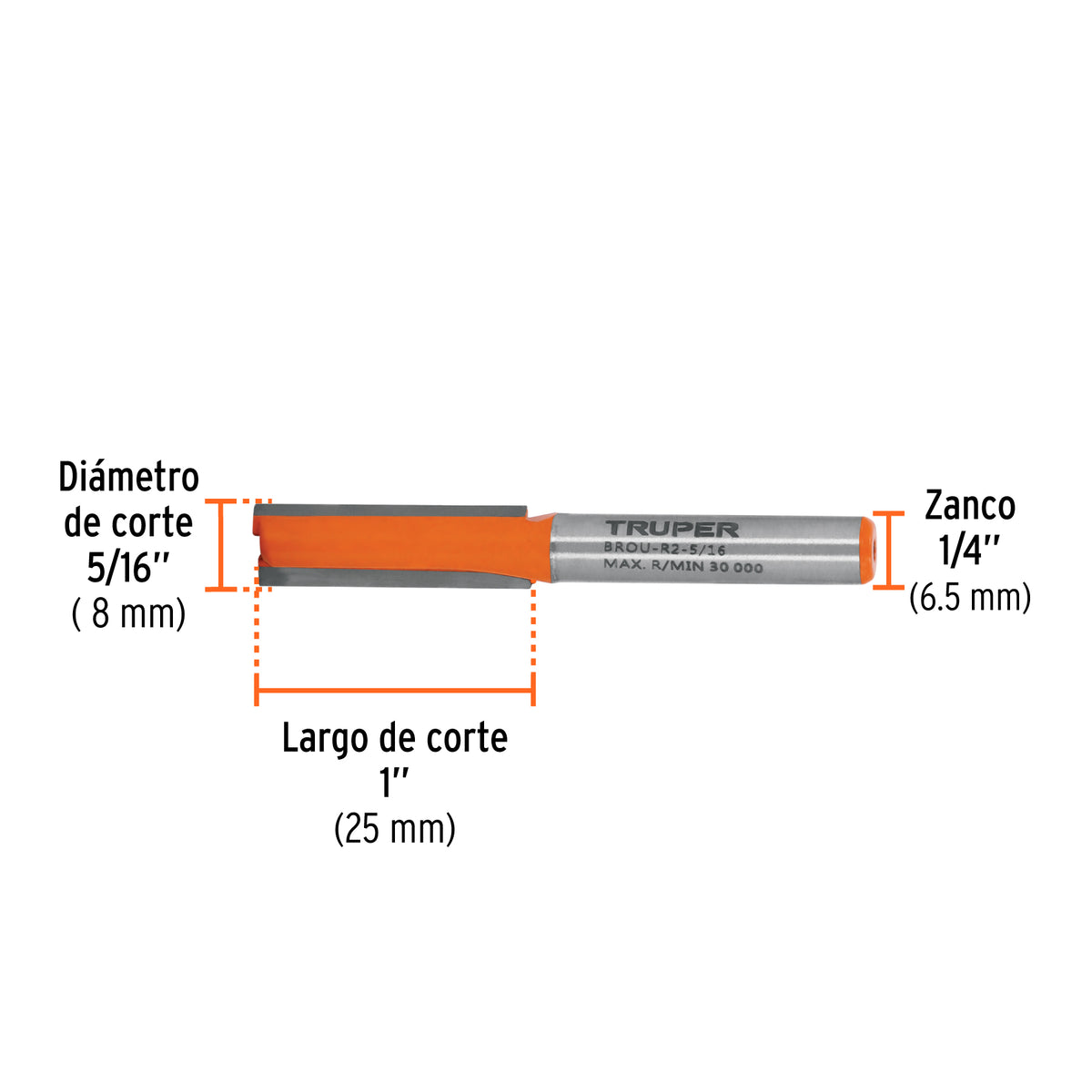 Broca para router recta 2 filos Truper 5/16"