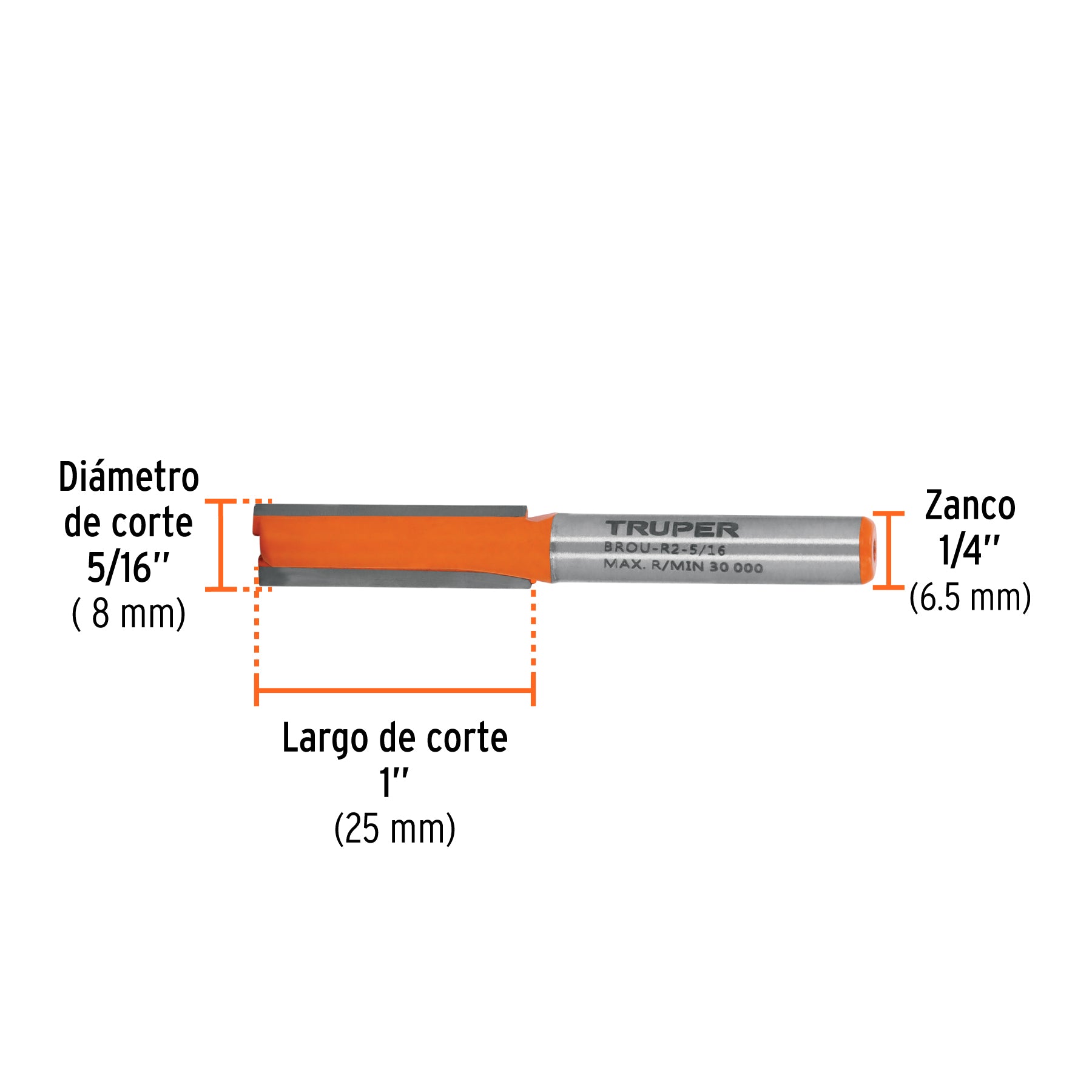 Broca para router recta 2 filos Truper 5/16"