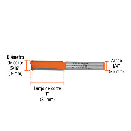 Broca para router recta 2 filos Truper 5/16"