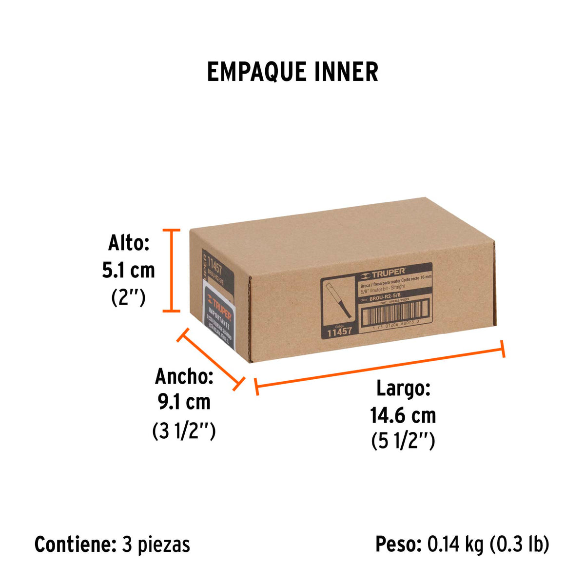 Broca para router recta 2 filos Truper 5/8"