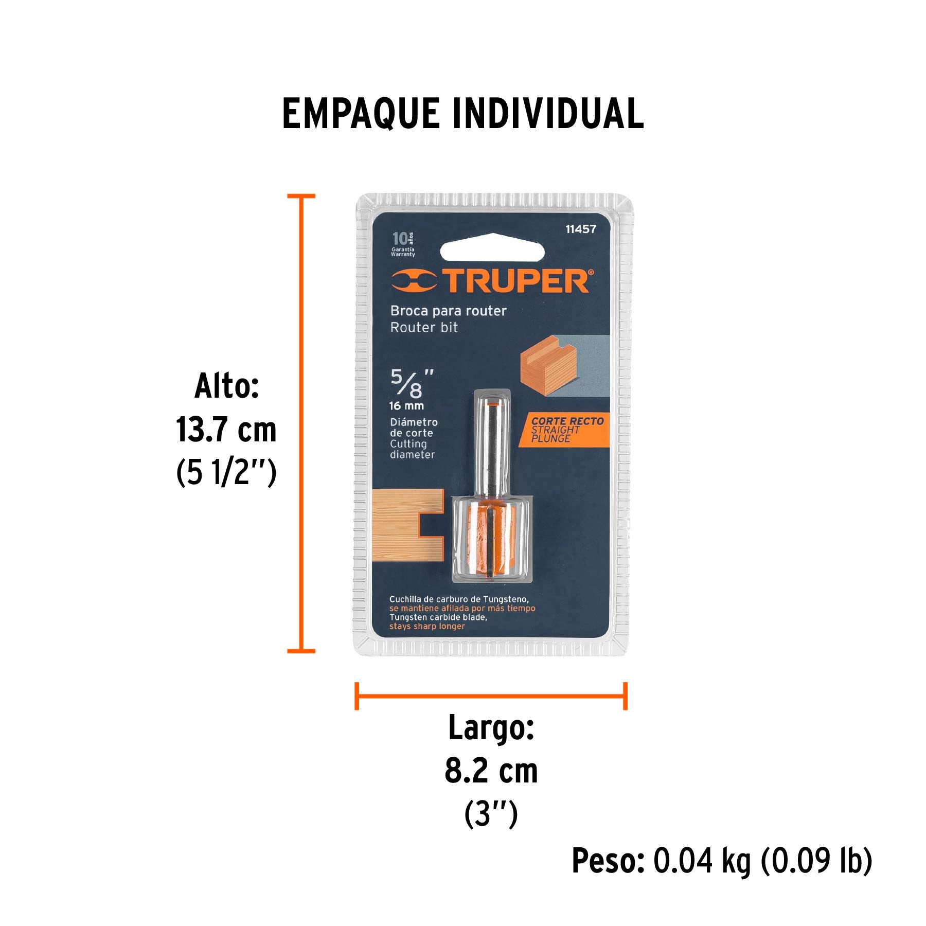Broca para router recta 2 filos Truper 5/8"