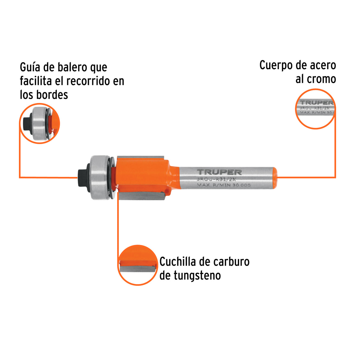 Broca para router corte recto con balero Truper 1/2"
