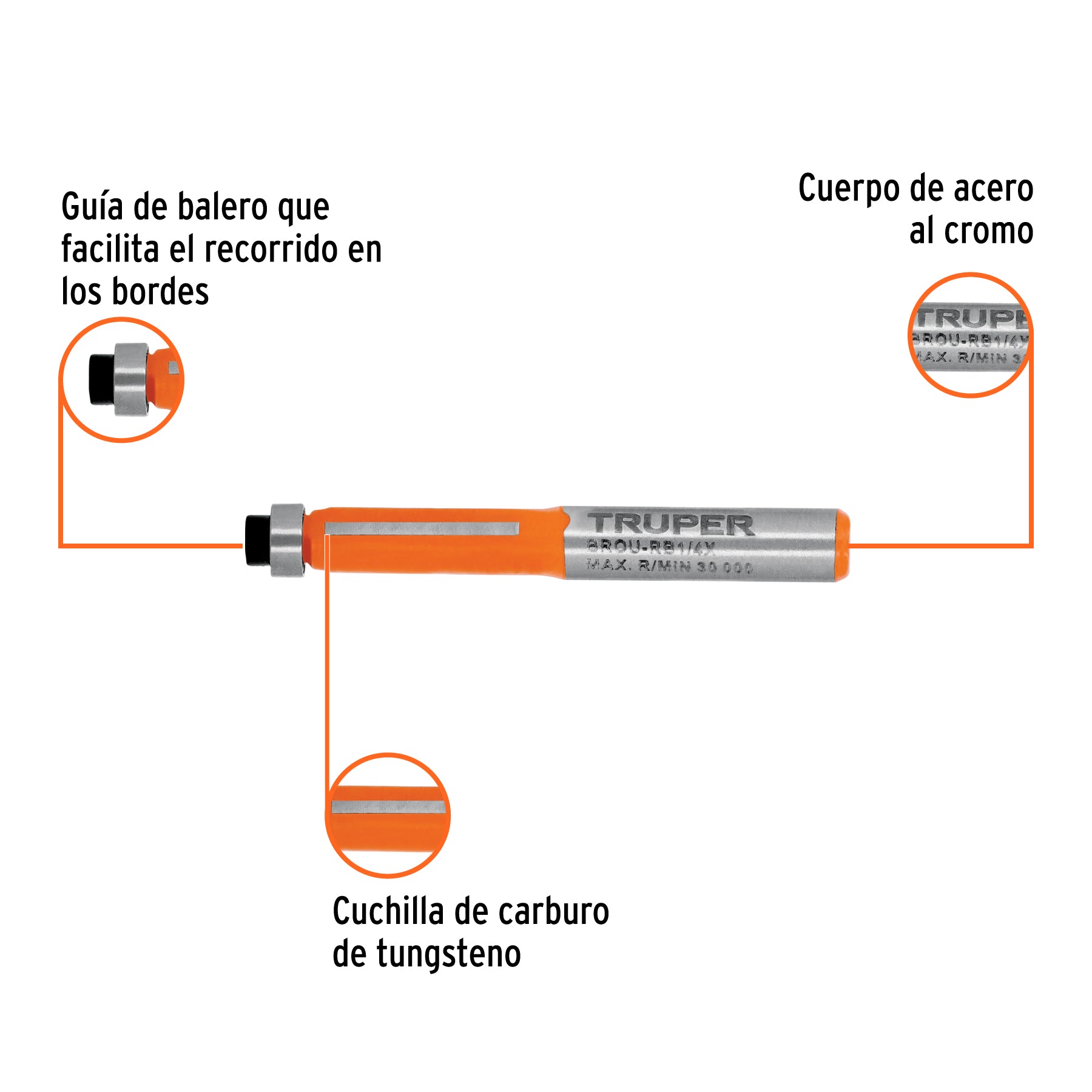Broca para router corte recto con balero Truper 1/4"