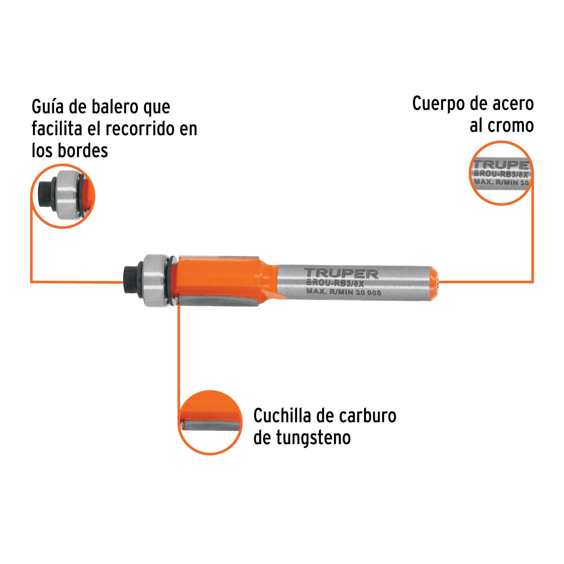 Broca para router corte recto con balero Truper 3/8"