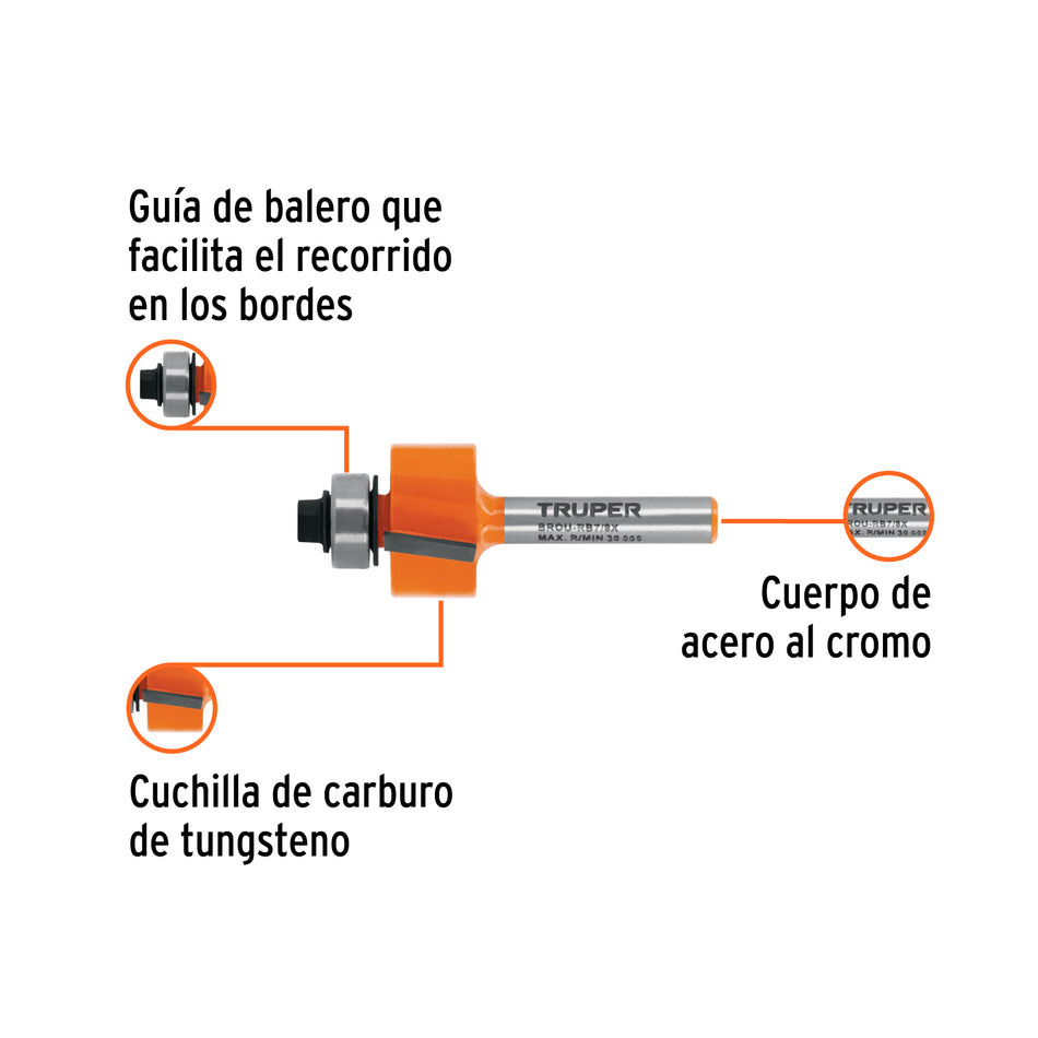 Broca para router rebajado con balero Truper 7/8"