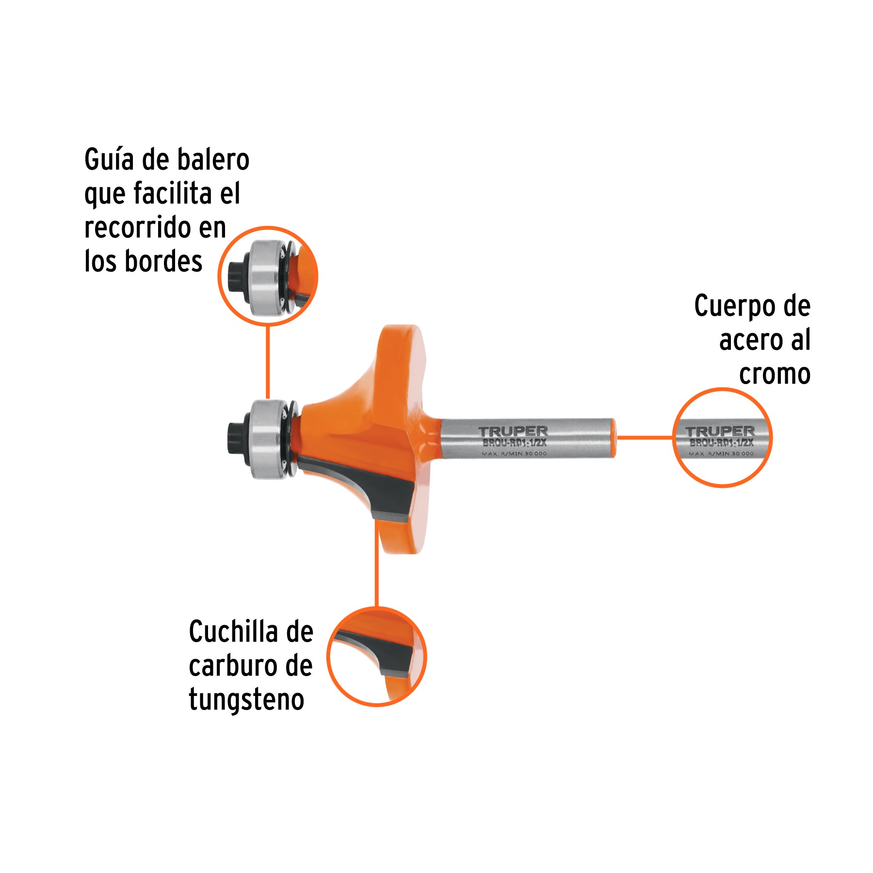 Broca para router redondeado con balero Truper 1-1/2"