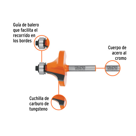 Broca para router redondeado con balero Truper 1-1/2"