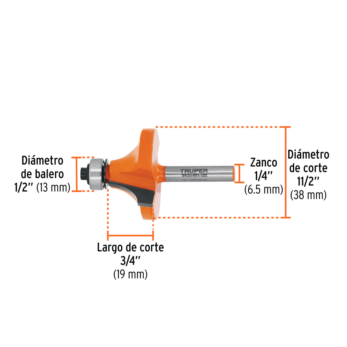 Broca para router redondeado con balero Truper 1-1/2"