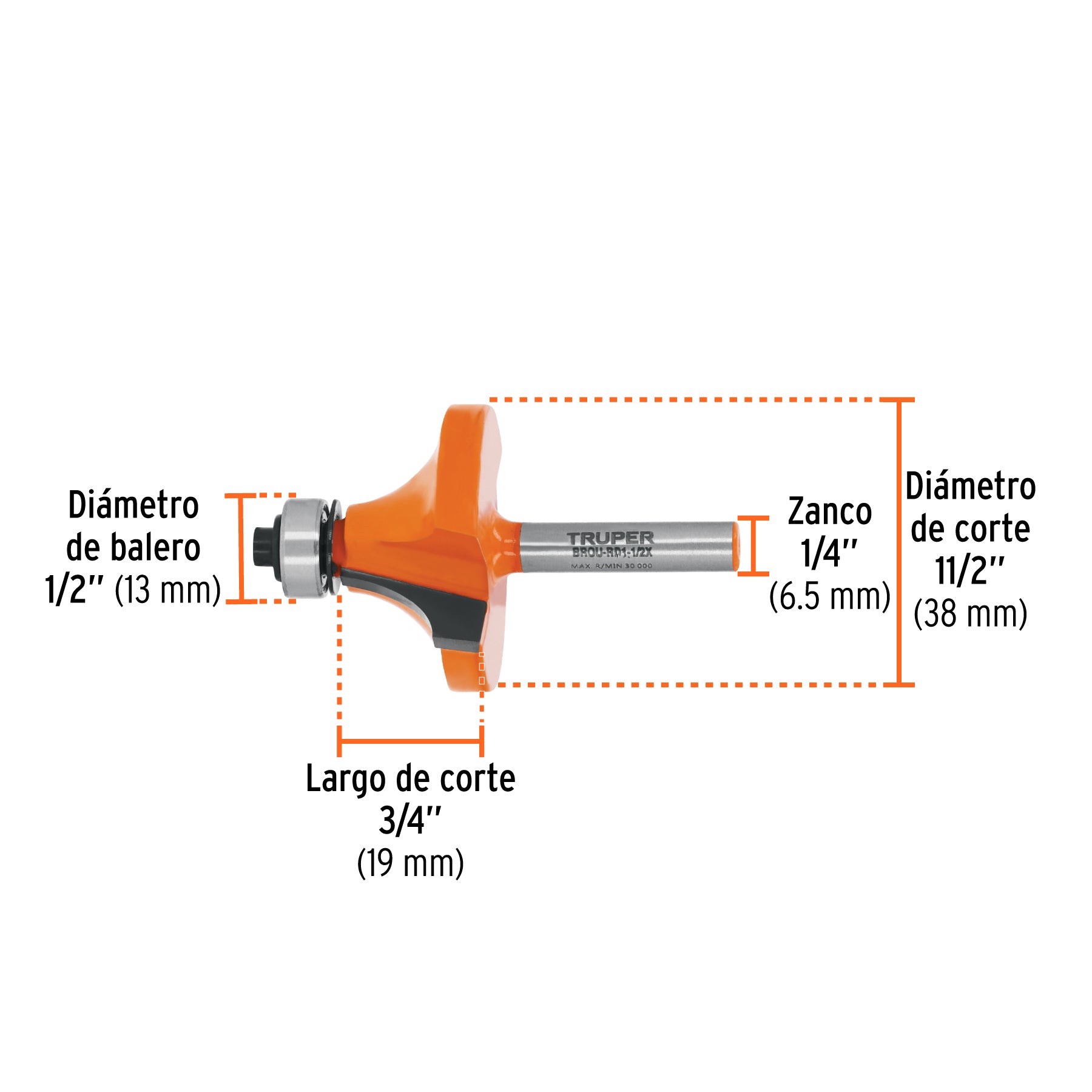Broca para router redondeado con balero Truper 1-1/2"