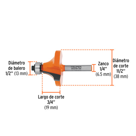 Broca para router redondeado con balero Truper 1-1/2"