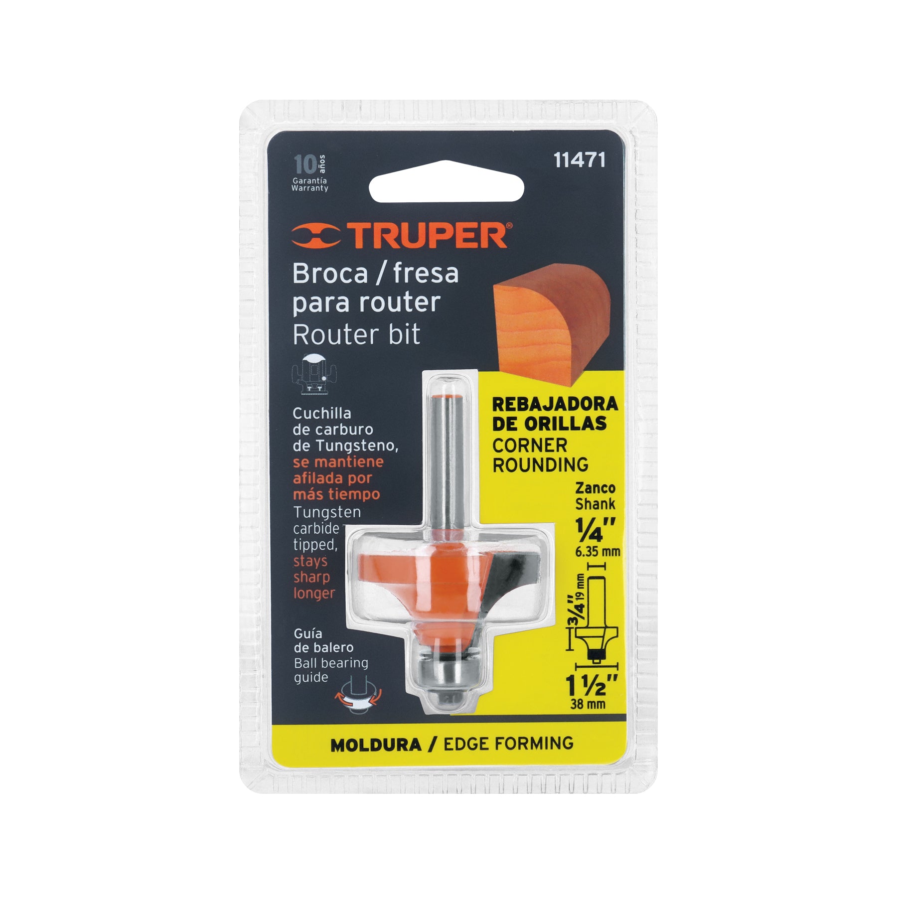 Broca para router redondeado con balero Truper 1-1/2"