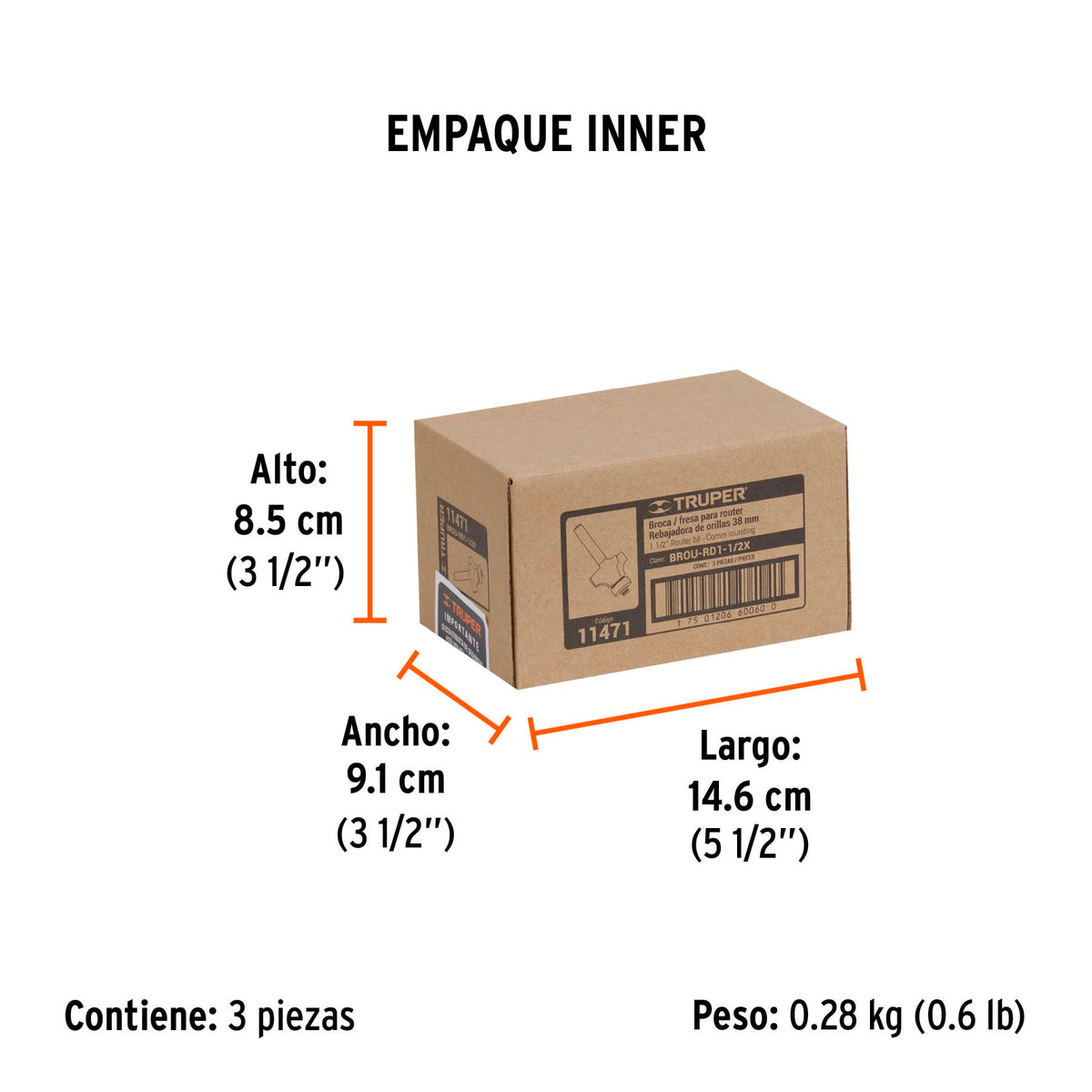 Broca para router redondeado con balero Truper 1-1/2"