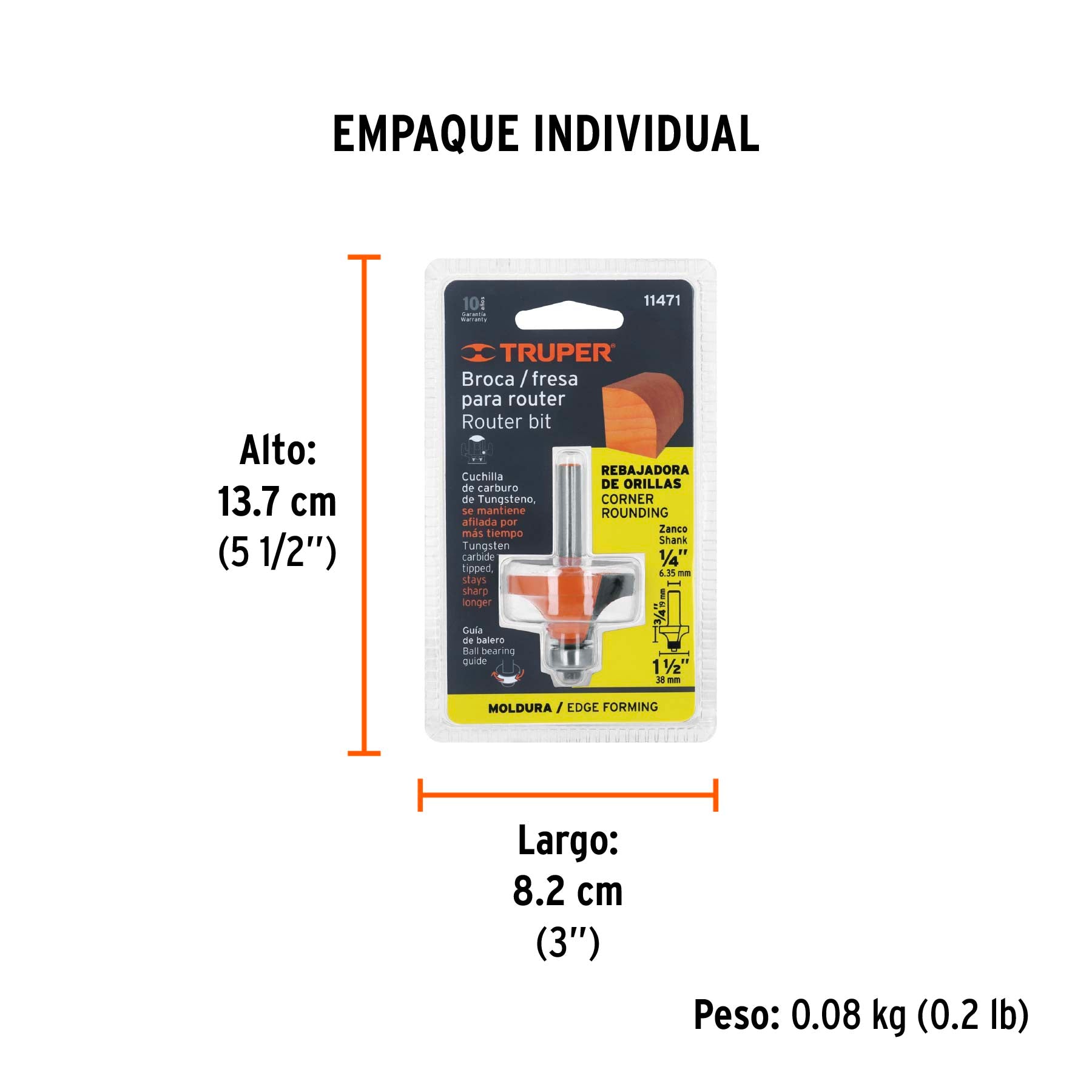 Broca para router redondeado con balero Truper 1-1/2"