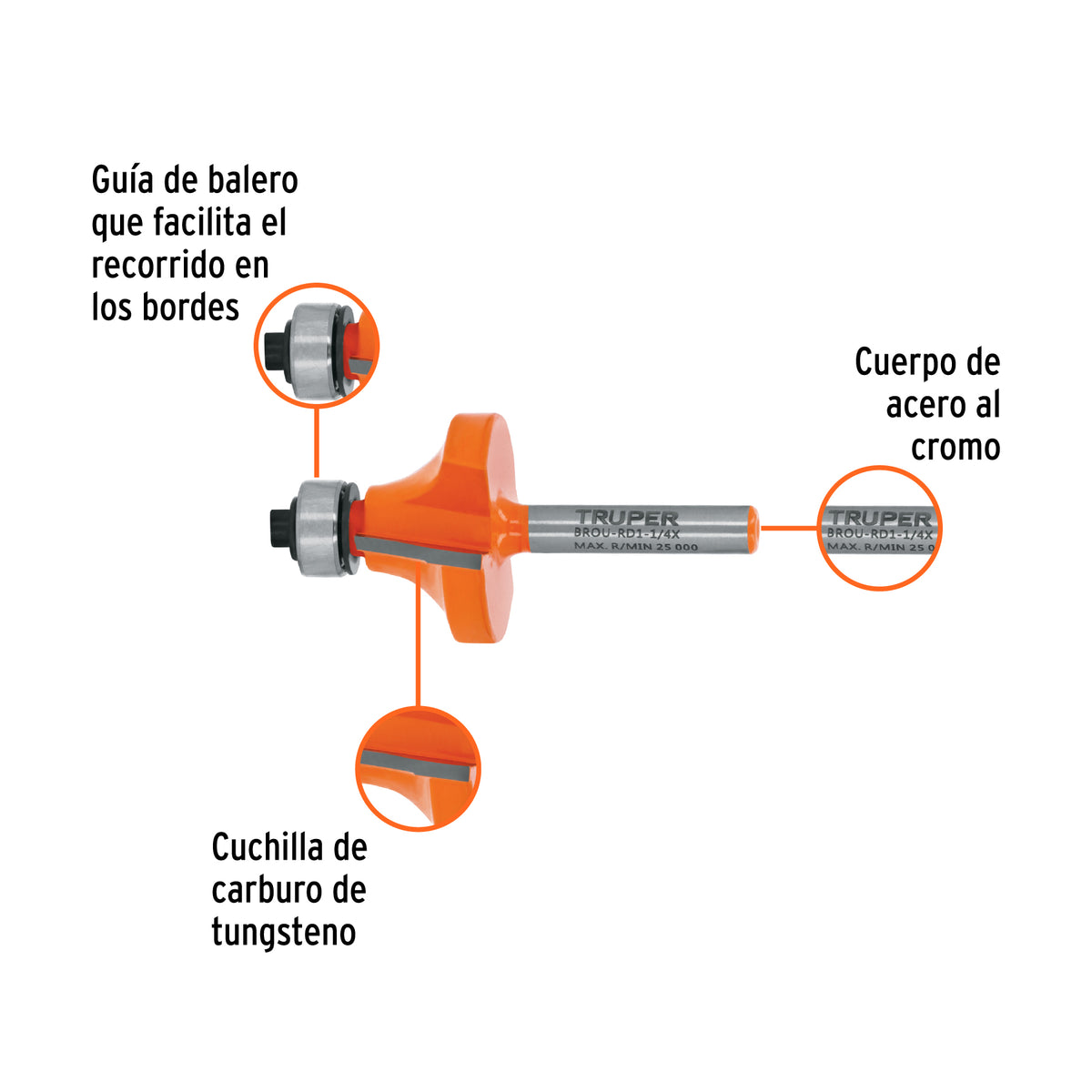 Broca para router redondeado con balero Truper 1-1/4"