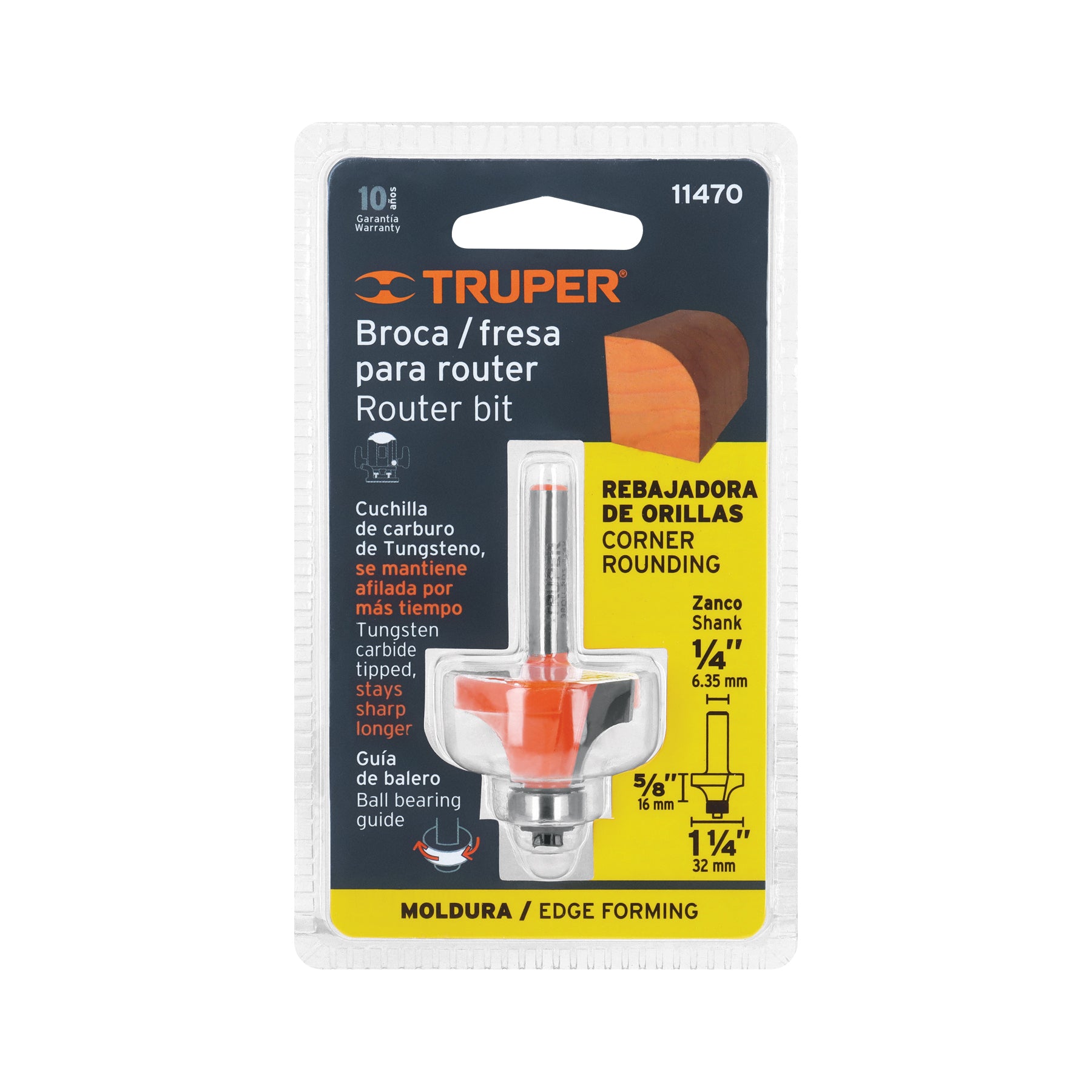 Broca para router redondeado con balero Truper 1-1/4"