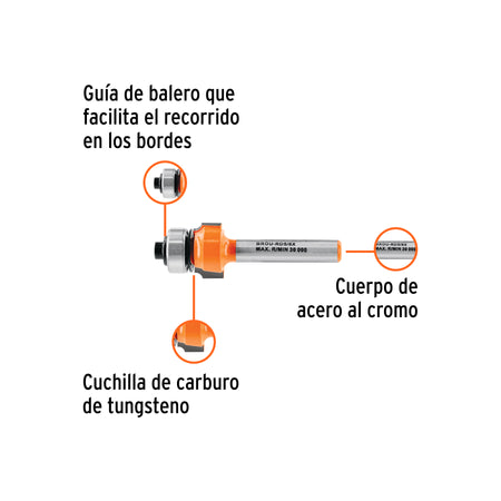 Broca para router redondeado con balero Truper 5/8"
