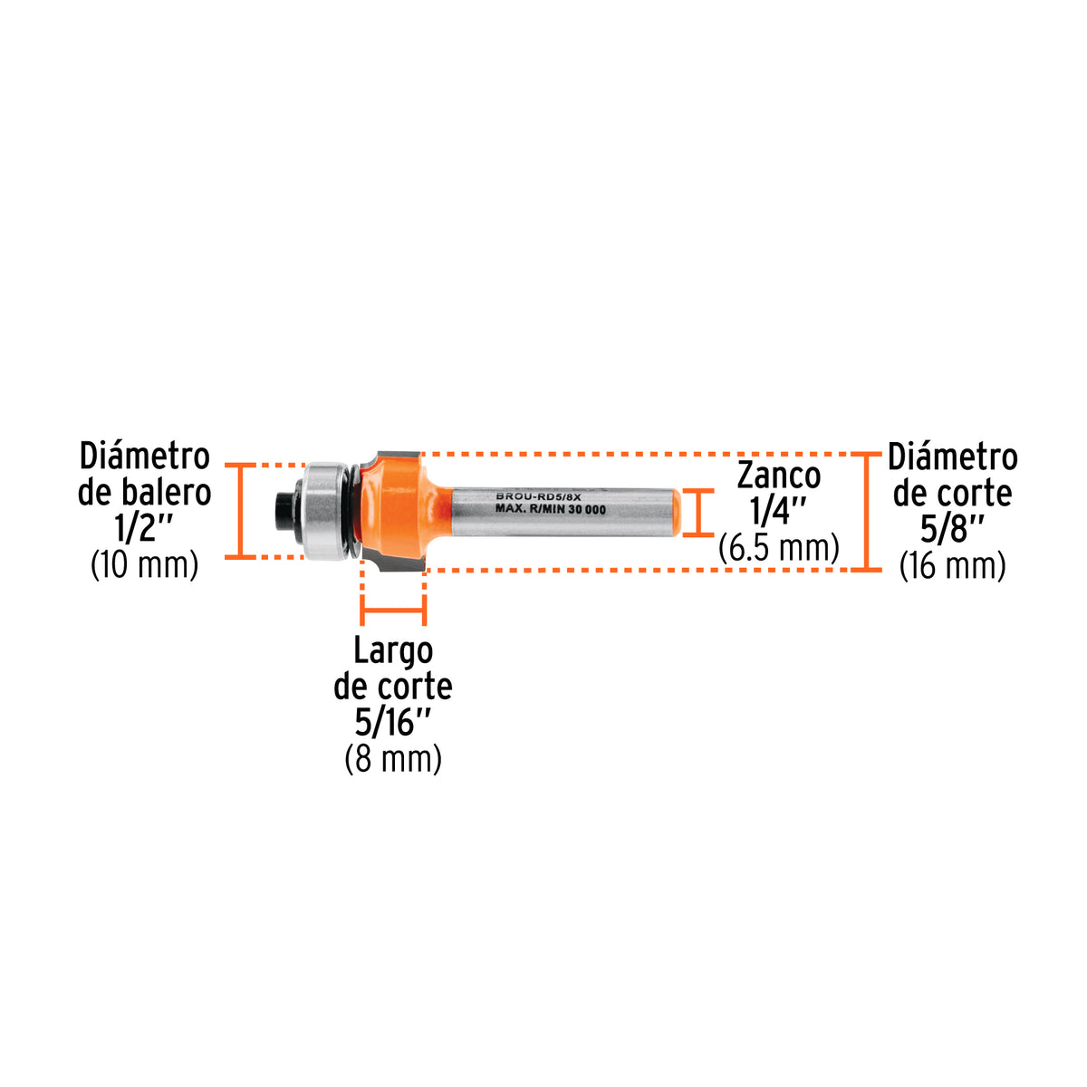 Broca para router redondeado con balero Truper 5/8"