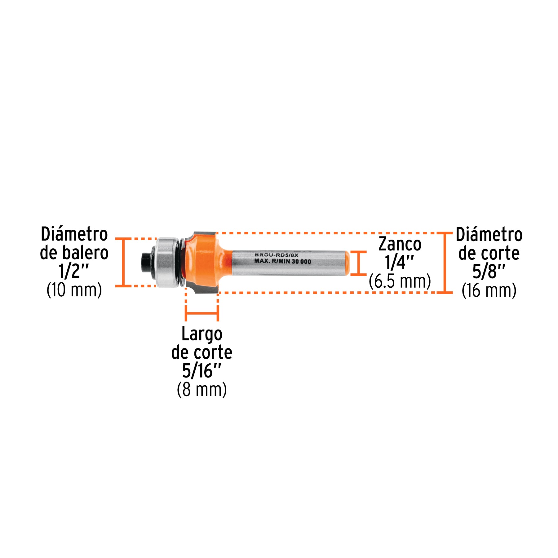 Broca para router redondeado con balero Truper 5/8"