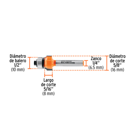 Broca para router redondeado con balero Truper 5/8"