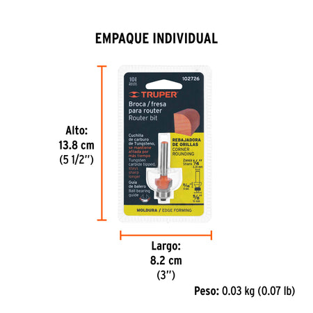 Broca para router redondeado con balero Truper 5/8"