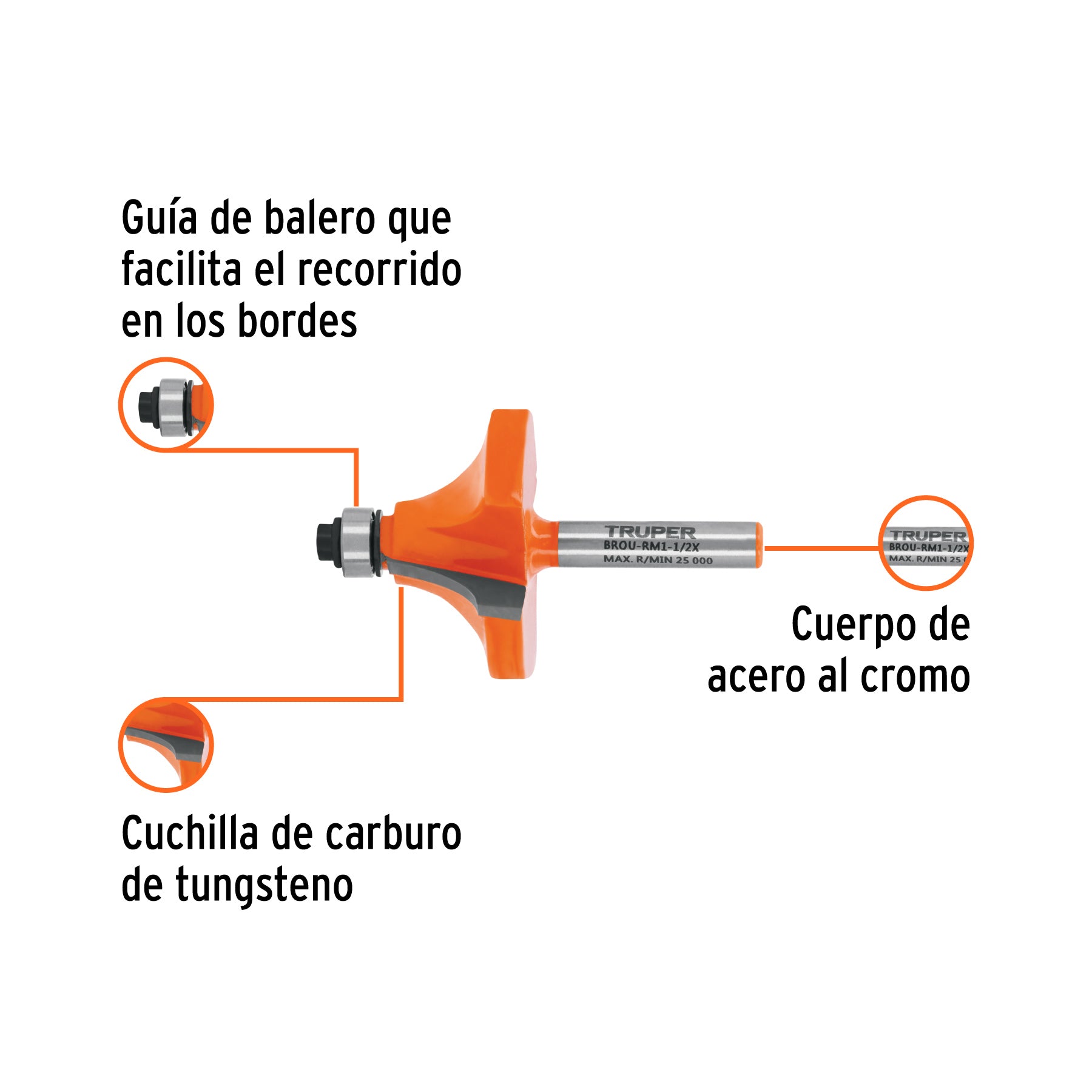 Broca para router redondeado con moldura con balero 1-1/2"