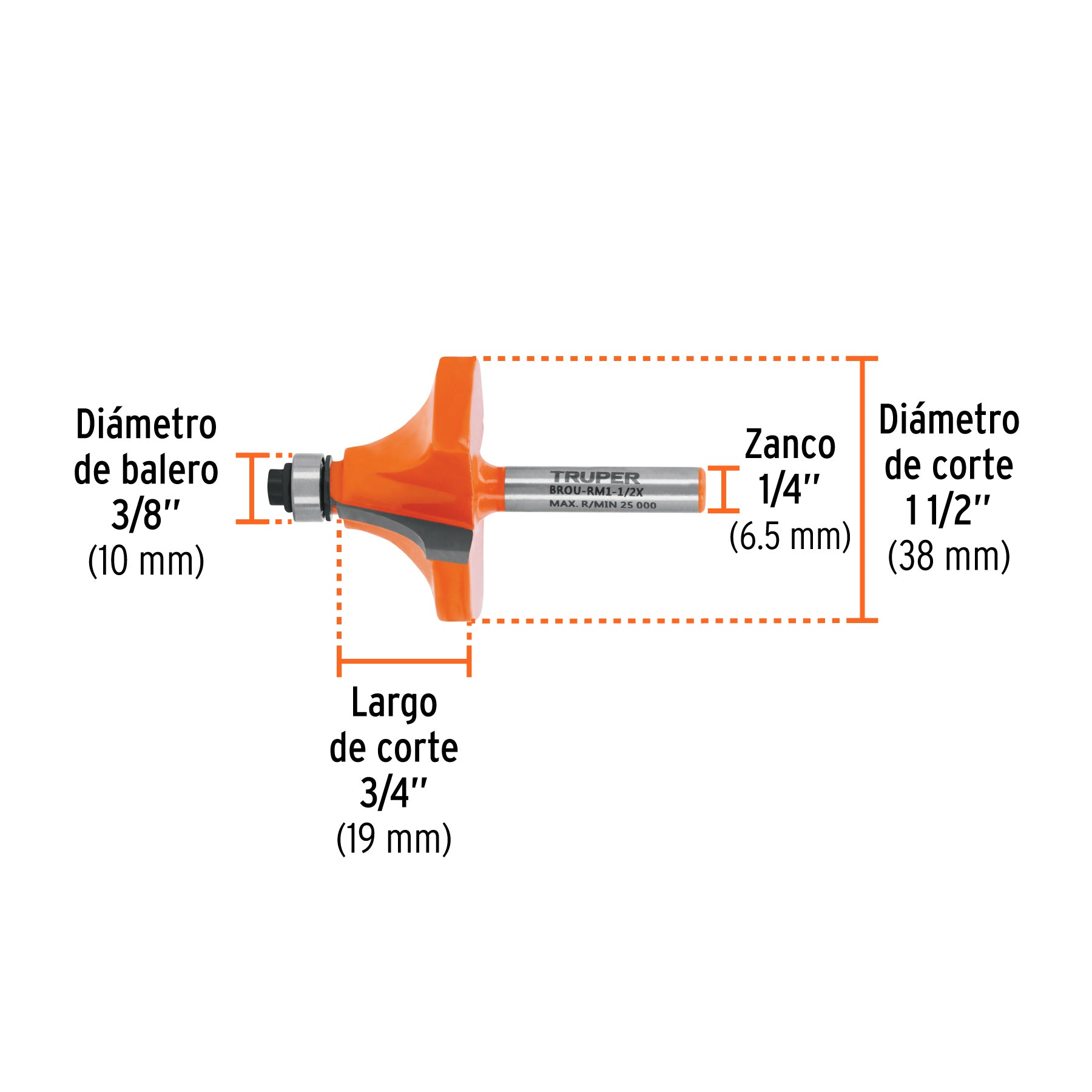 Broca para router redondeado con moldura con balero 1-1/2"