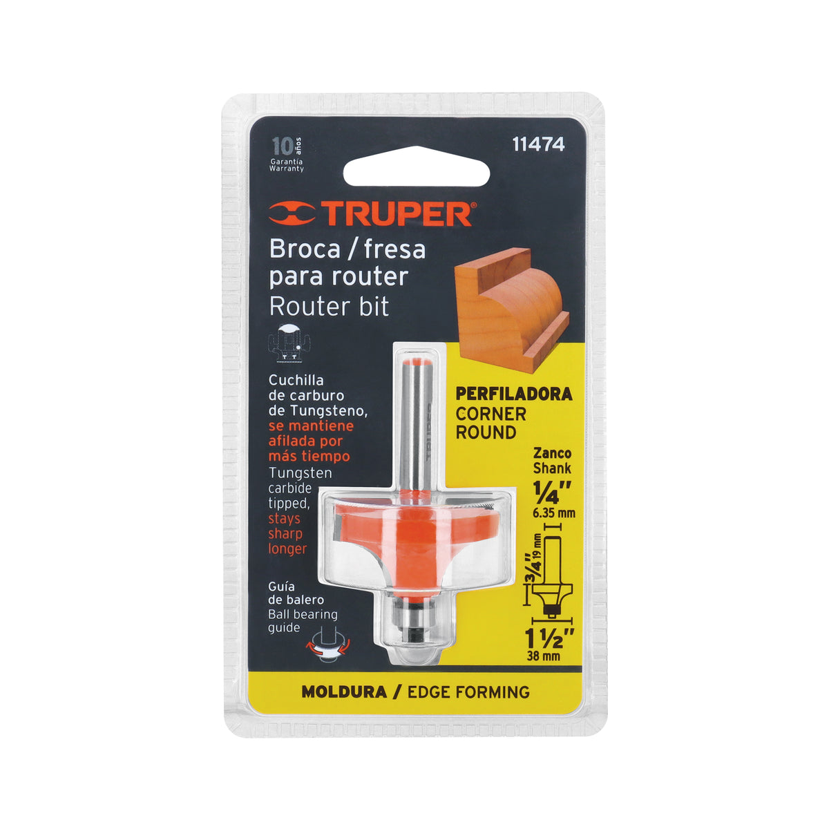Broca para router redondeado con moldura con balero 1-1/2"