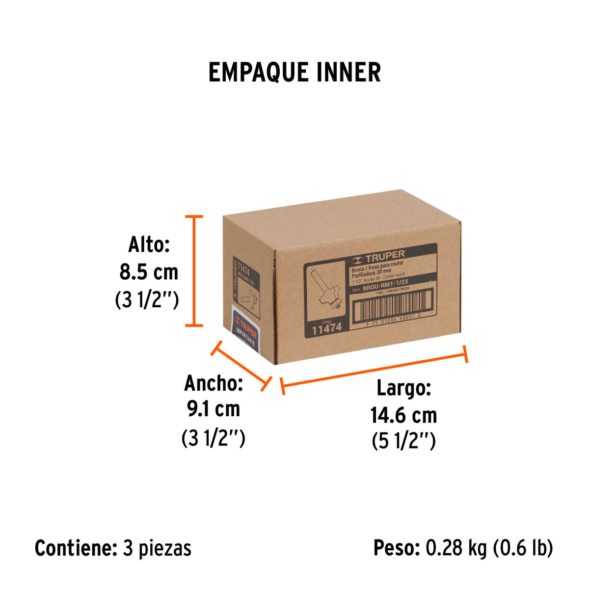 Broca para router redondeado con moldura con balero 1-1/2"