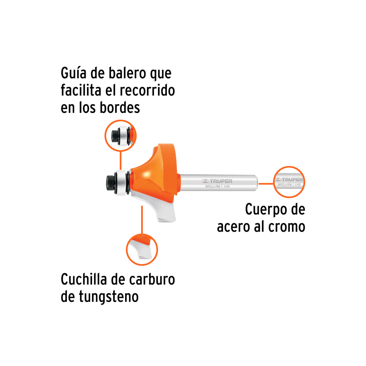 Broca para router redondeado con moldura con balero 1-1/4"