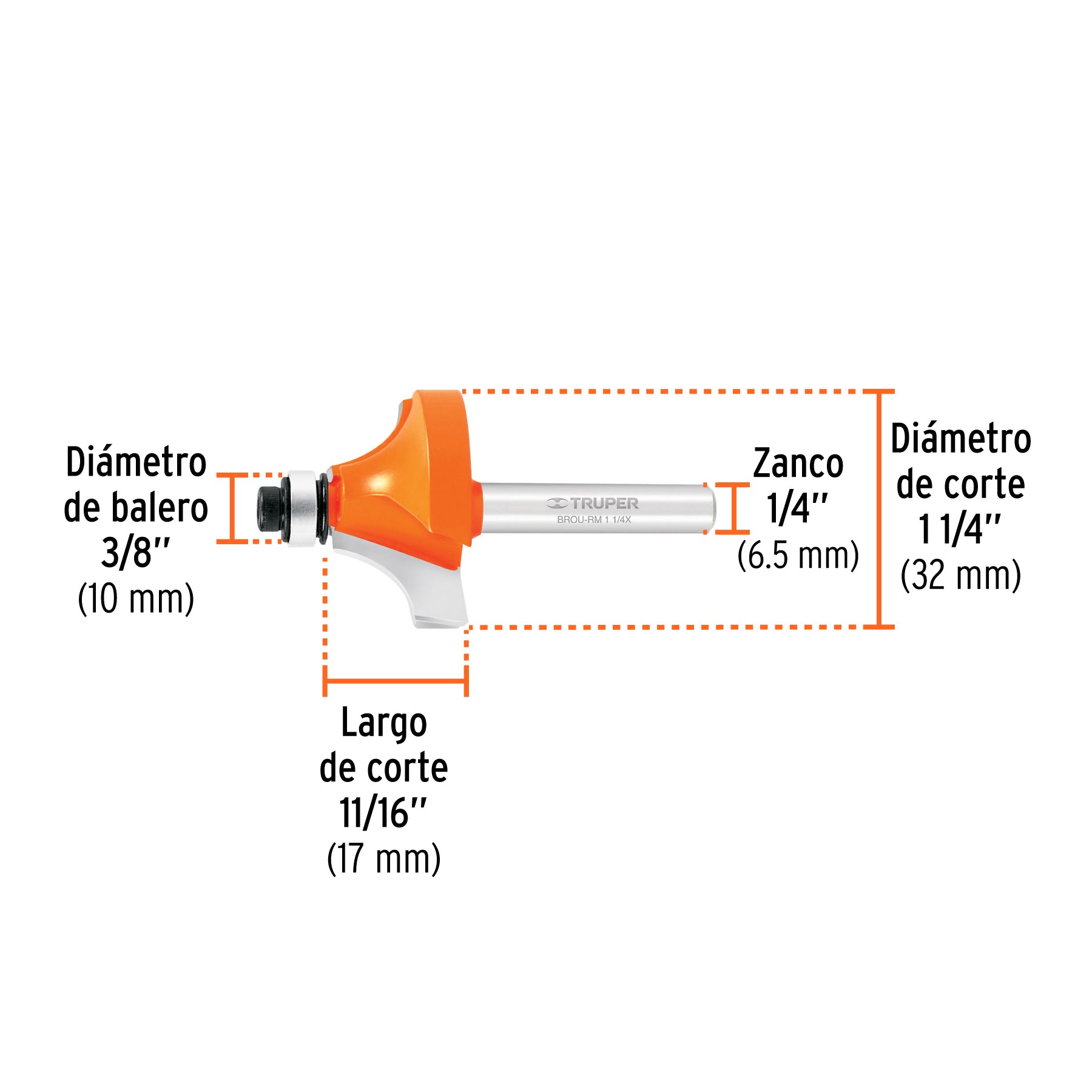 Broca para router redondeado con moldura con balero 1-1/4"