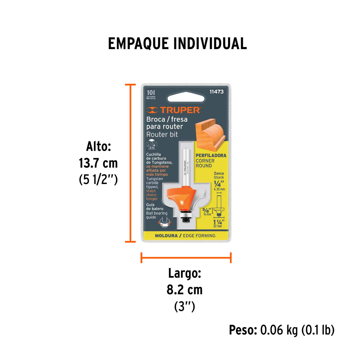 Broca para router redondeado con moldura con balero 1-1/4"