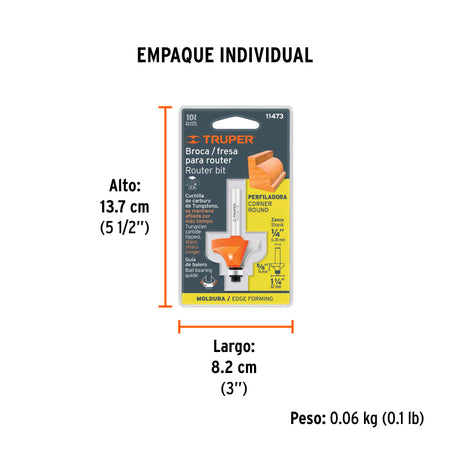 Broca para router redondeado con moldura con balero 1-1/4"