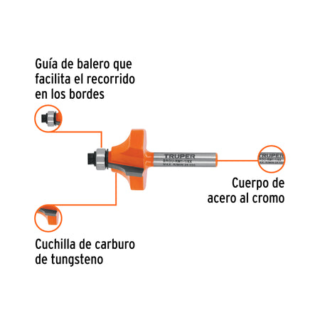 Broca para router redondeado con moldura con balero 1-1/8"