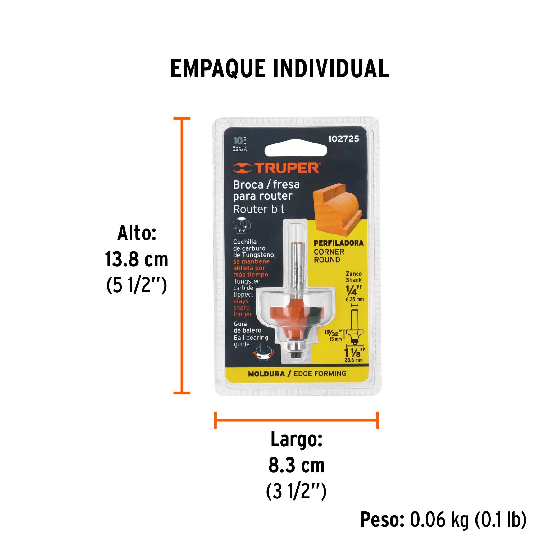 Broca para router redondeado con moldura con balero 1-1/8"