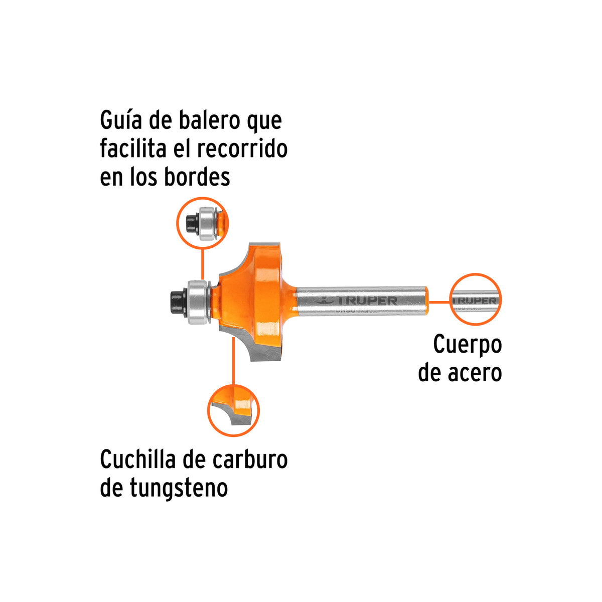 Broca para router redondeado con moldura con balero 1"