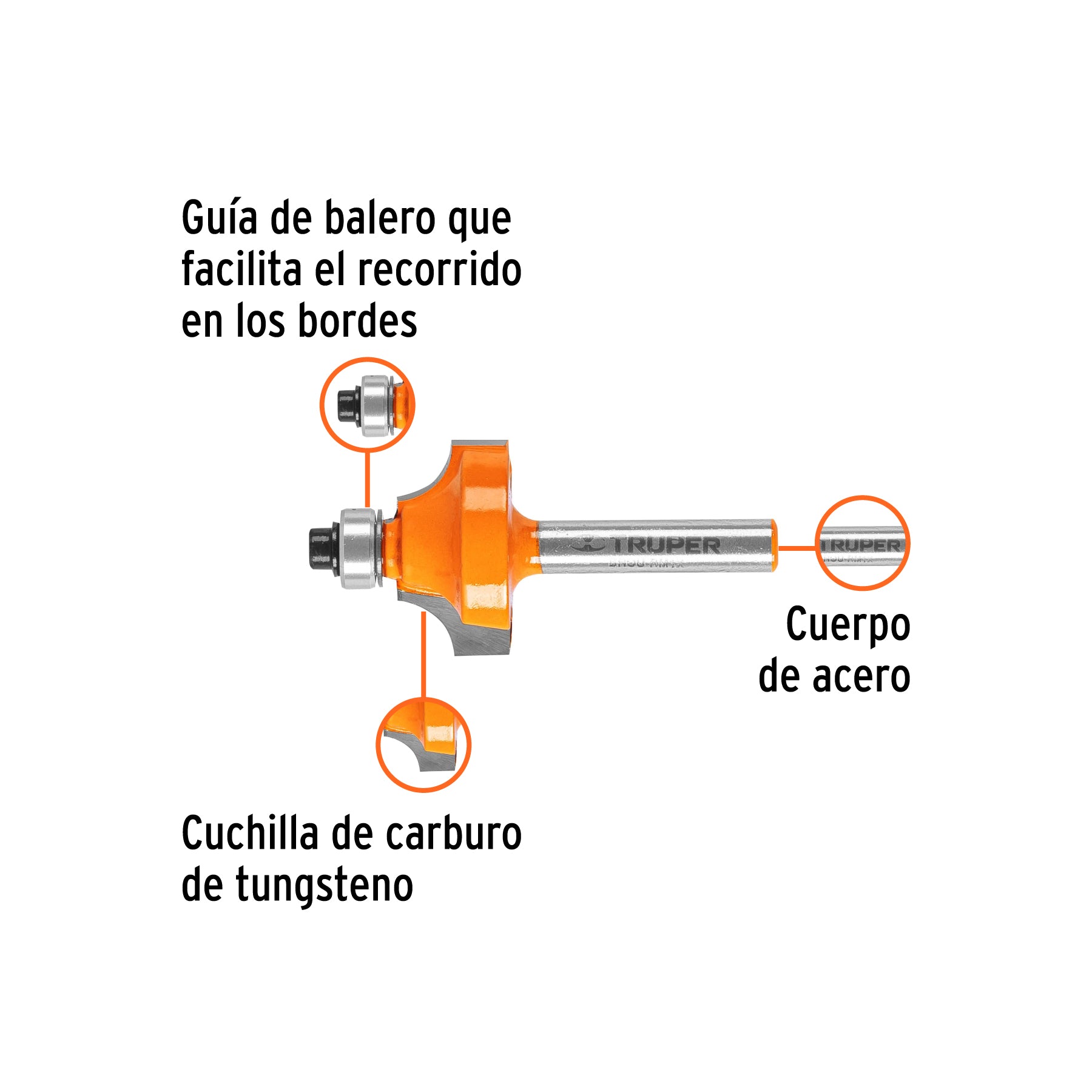 Broca para router redondeado con moldura con balero 1"