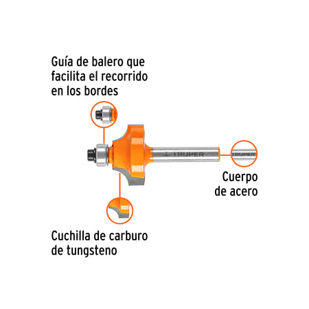 Broca para router redondeado con moldura con balero 1"
