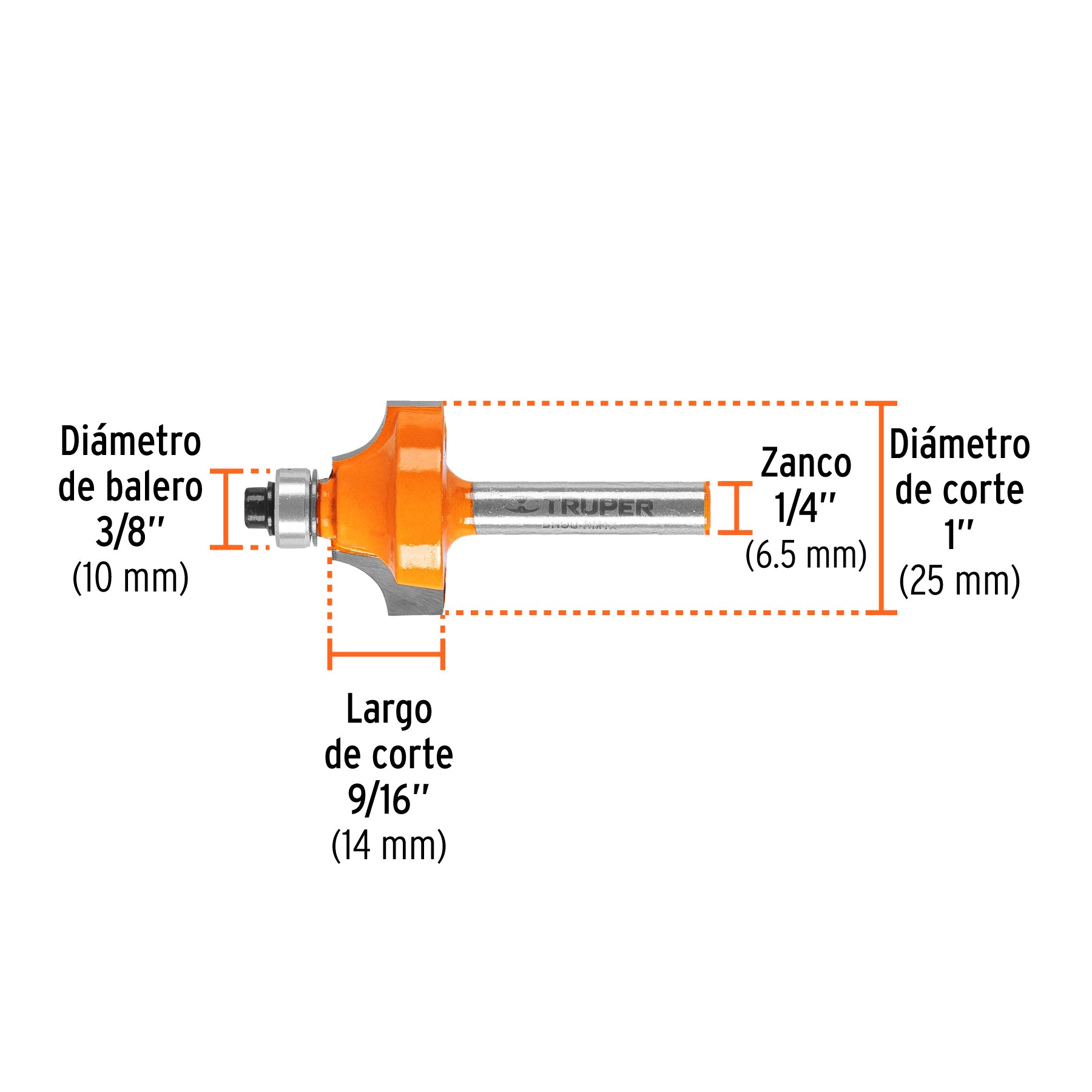 Broca para router redondeado con moldura con balero 1"