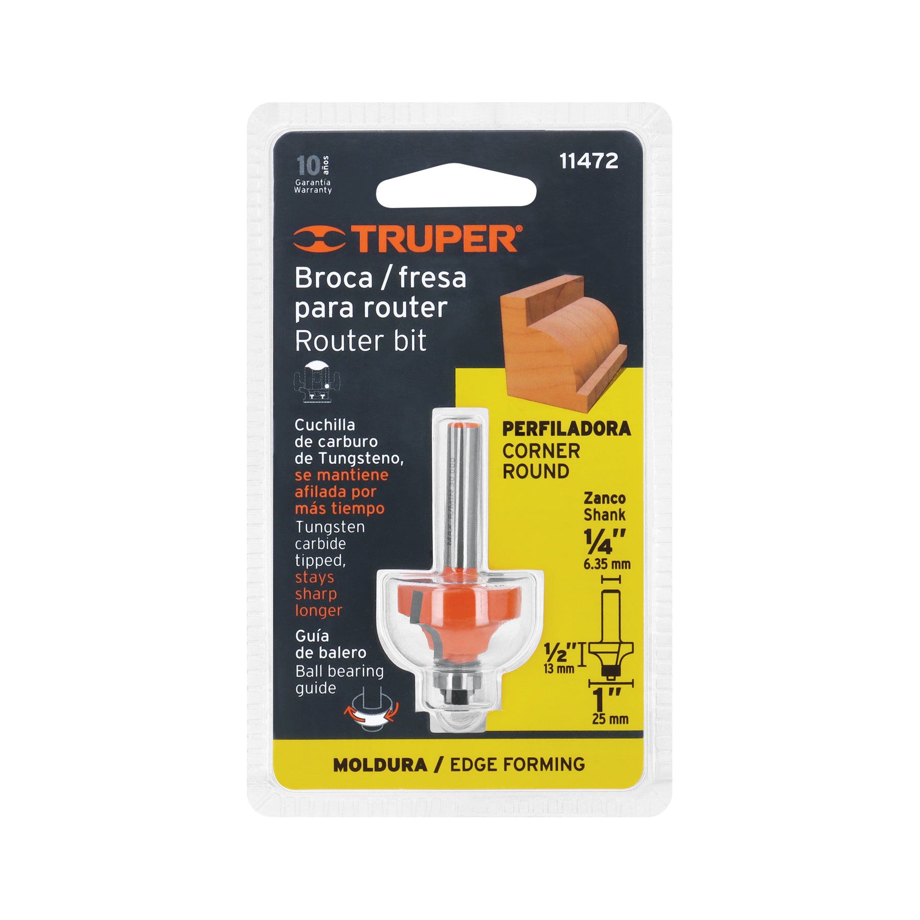 Broca para router redondeado con moldura con balero 1"