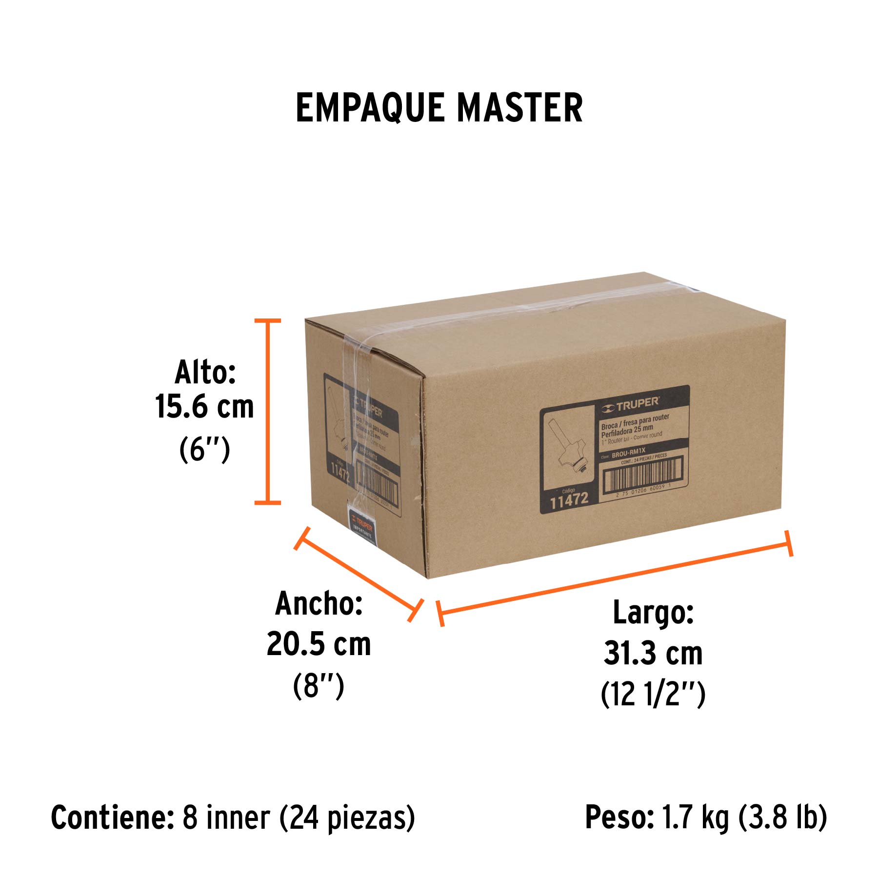 Broca para router redondeado con moldura con balero 1"