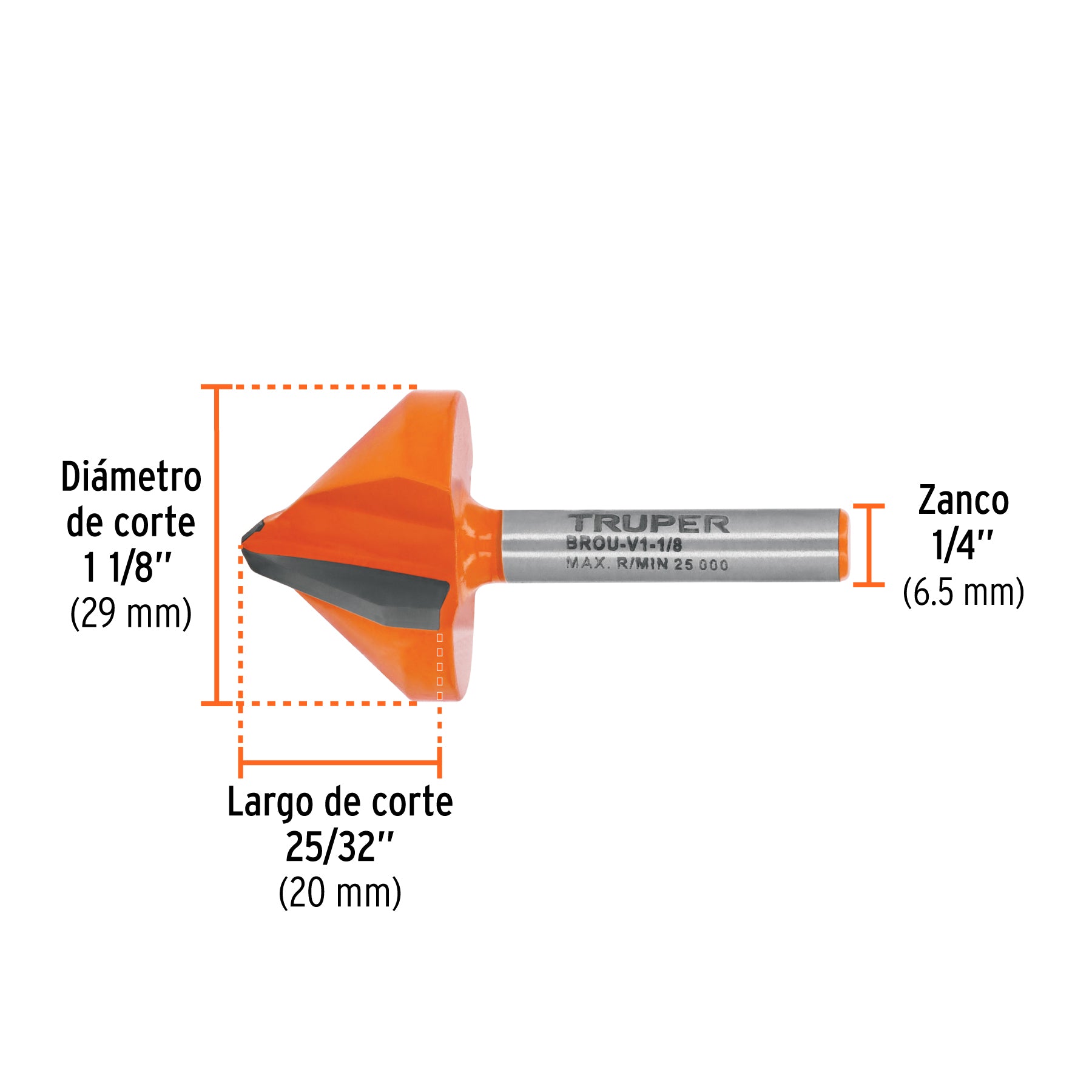 Broca para router corte en "V" Truper 1-1/8"