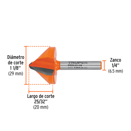 Broca para router corte en "V" Truper 1-1/8"