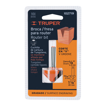 Broca para router corte en "V" Truper 1-1/8"