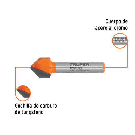 Broca para router corte en "V" Truper 1/2"