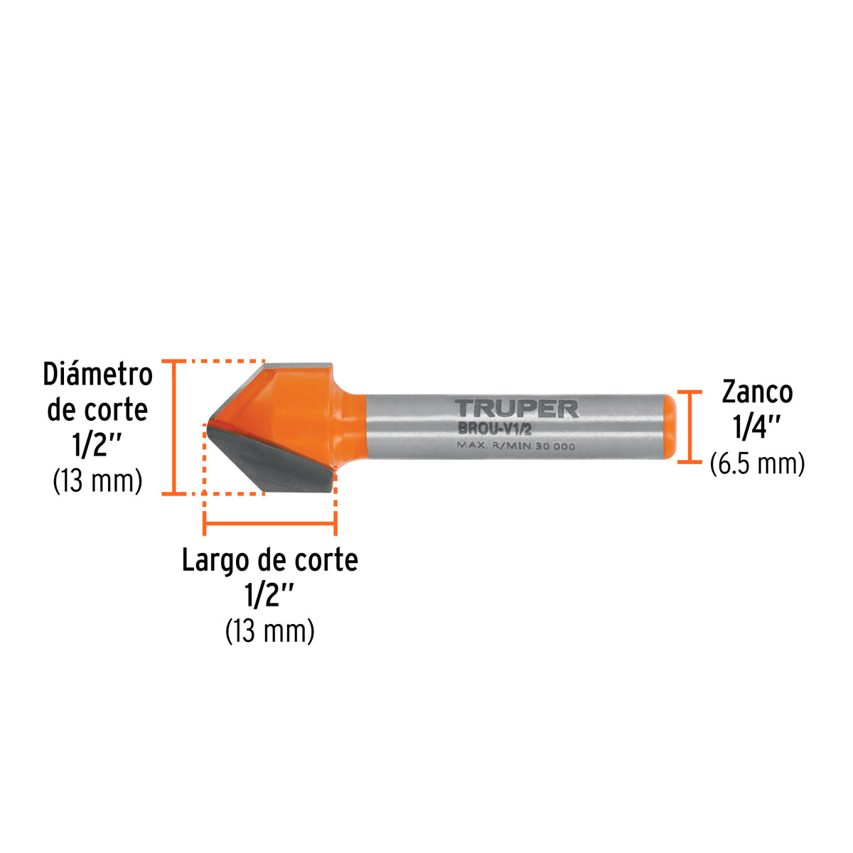 Broca para router corte en "V" Truper 1/2"